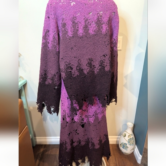 Simon Chang Vintage Designer Avant Garde Wool Skirt & Sweater Set Purple Sz L - Picture 14 of 17